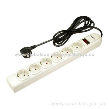 Power Strip of European Standard with Master-slave Switch, 6 Sockets, Surge/Overload Protection